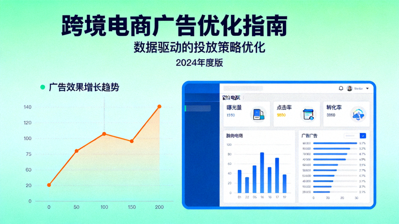 跨境电商高ROI广告优化指南文章配图：展示广告数据仪表盘与优化箭头