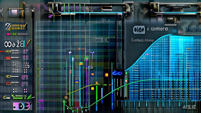 数据可视化仪表盘特写，显示2024年全球电商增长预测曲线与新兴品类气泡图