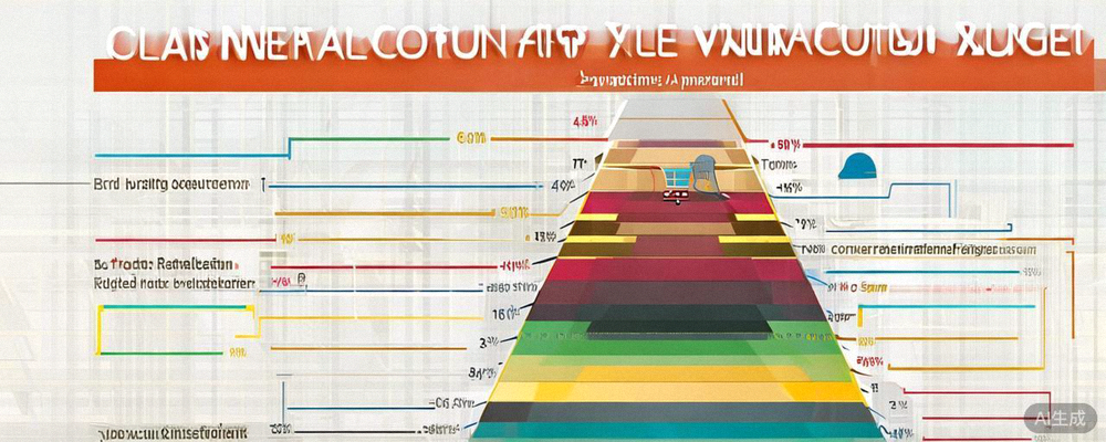 营销漏斗各阶段预算配比示意图：展示从品牌意识到购买转化不同阶段的预算分配金字塔