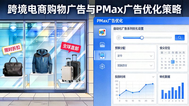 跨境电商购物广告与PMax广告优化策略配图：展示商品橱窗广告与自动化广告系列的优化设置界面